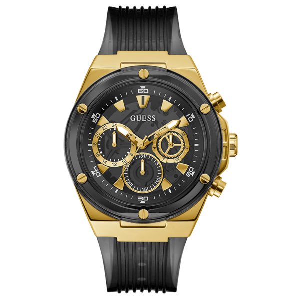Guess Poseidon Chronograph Black Dial Black Silicone Strap Watch For Men - GW0425G1