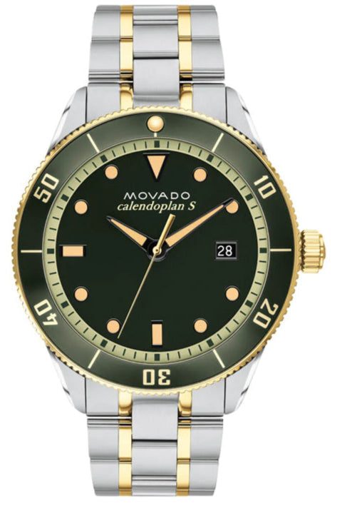 Movado Heritage Calendoplan Black Dial Two Tone Steel Strap Watch For Men - 3650096