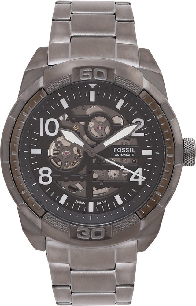 Fossil Bronson Automatic Skeleton Black Dial Grey Steel Strap Watch for Men - ME3255