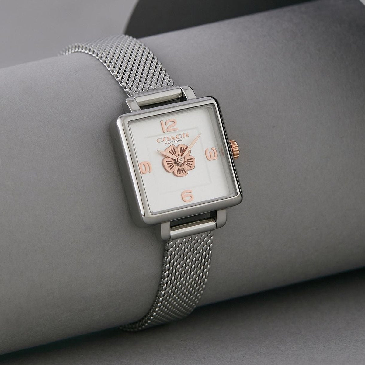 Coach Cass White Dial Silver Mesh Bracelet Watch for Women - 14503697