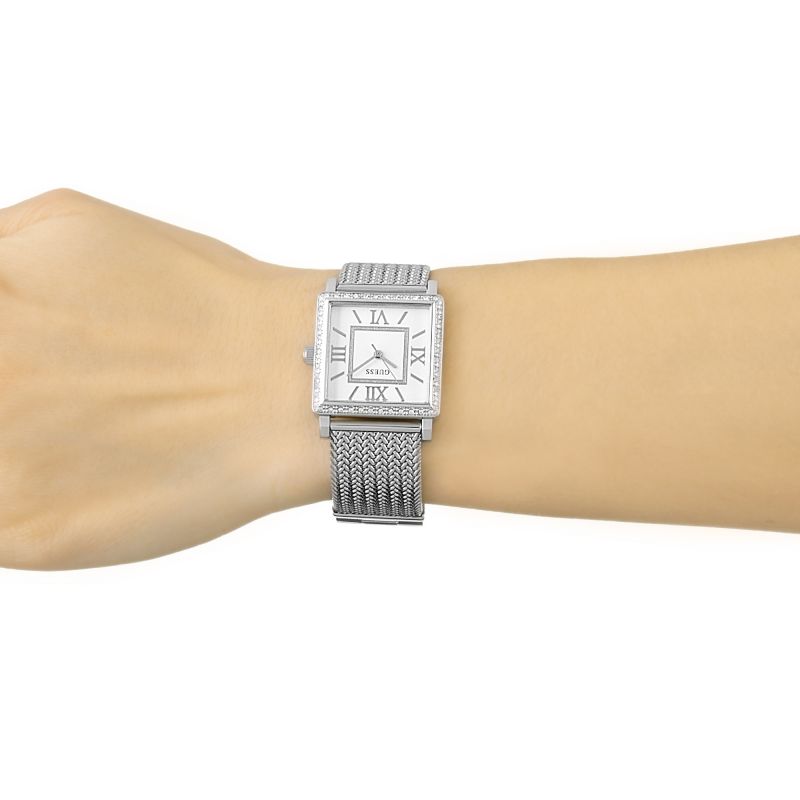 Guess Highline White Dial Silver Mesh Bracelet Watch For Women - W0826L1