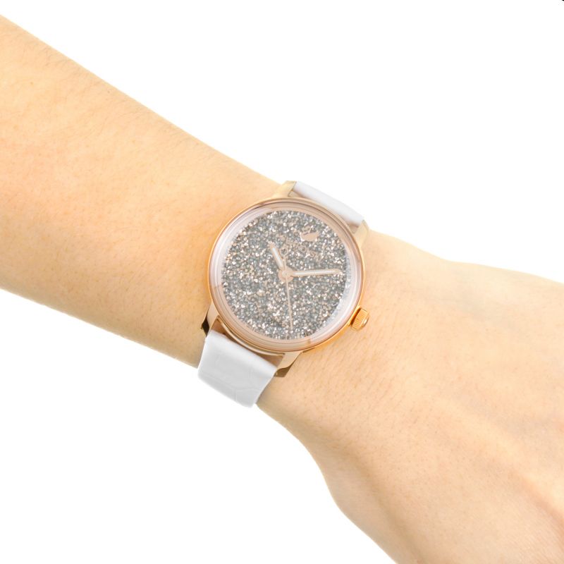 Swarovski Crystalline Hours Quartz Grey Dial Black Leather Strap Watch for Women - 5344635