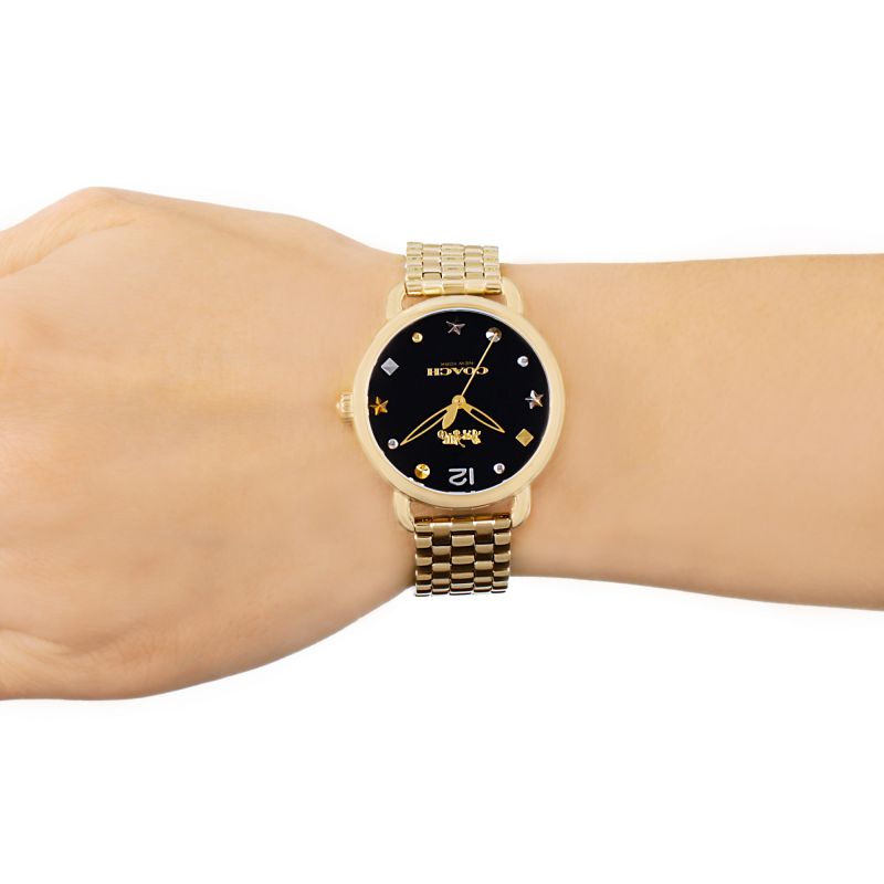 Coach Delancey Black Dial Gold Steel Strap Watch for Women - 14502813