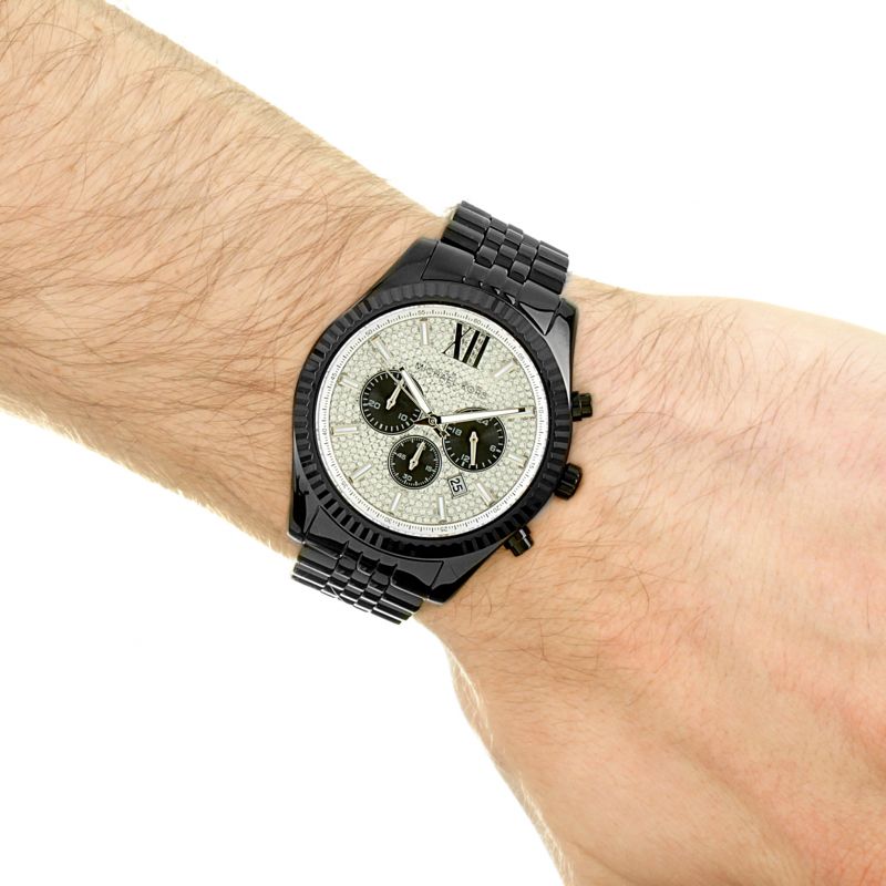 Michael Kors Lexington Chronograph Crystals Silver Dial Black Steel Strap Watch for Men - MK8605