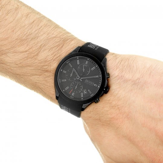 Hugo Boss Velocity Chronograph Black Dial Black Rubber Strap Watch for Men - 1513720