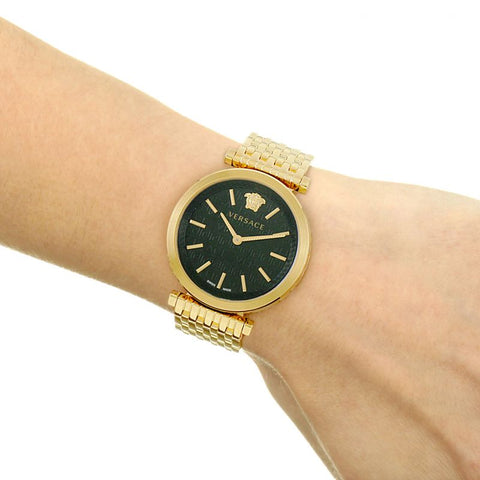 Versace V-Twist Black Dial Gold Mesh Bracelet Watch for Women - VELS00819