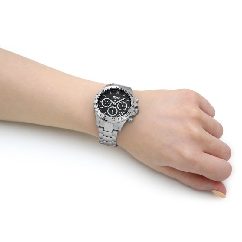 Hugo Boss Novia Chronograph Black Dial Silver Steel Strap Watch for Women - 1502614