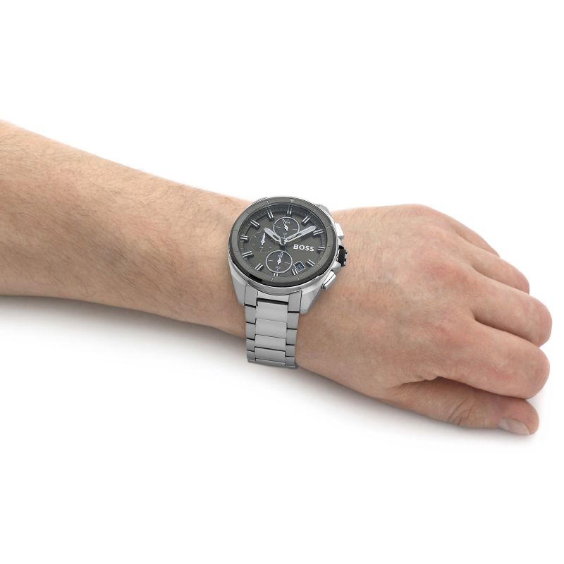 Hugo Boss Volane Chronograph Green Dial Silver Steel Strap Watch for Men - 1513951
