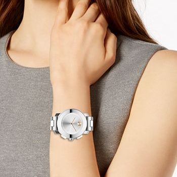 Movado Bold Silver Dial Silver Steel Strap Watch For Women - 3600084