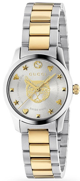 Gucci G Timeless Quartz Silver Dial Two Tone Steel Strap Watch For Women - YA126596