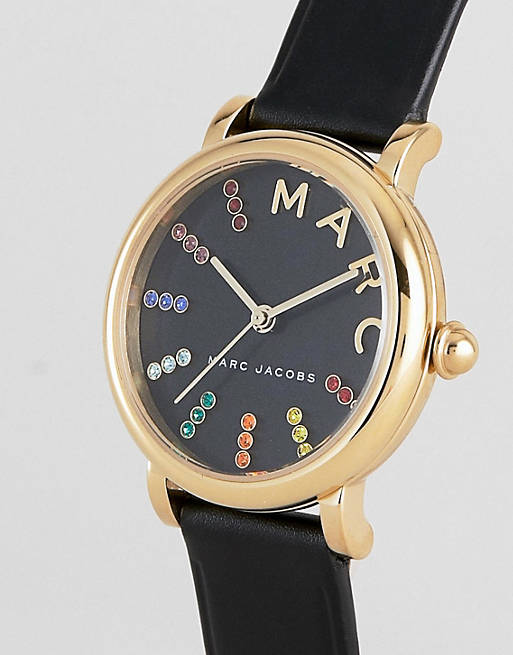 Marc Jacobs Roxy Black Dial Black Leather Strap Watch for Women - MJ1592