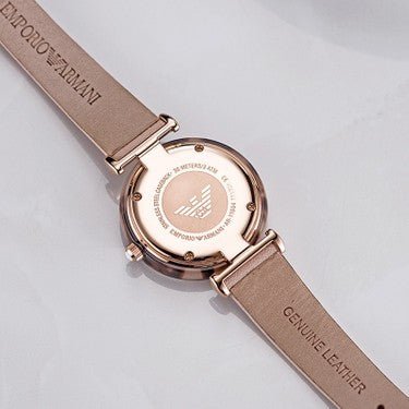 Emporio Armani Mother of Pearl Dial Beige Leather Strap Watch For Women - AR11004