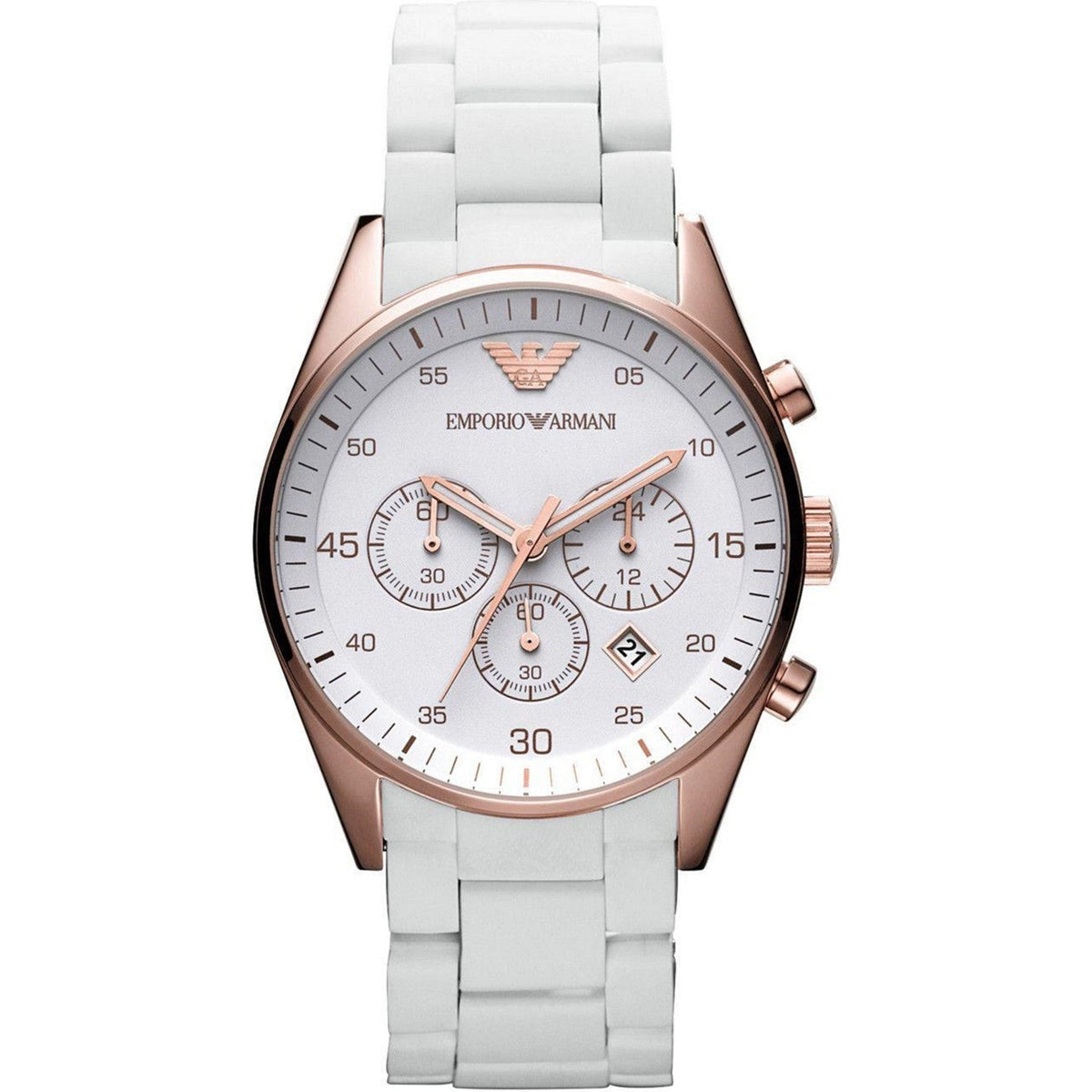 Emporio Armani Sportivo Chronograph White Dial White Rubber Strap Watch For Men - AR5919
