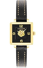Coach Black Square Dial Black Leather Strap Watch for Women - 14503695