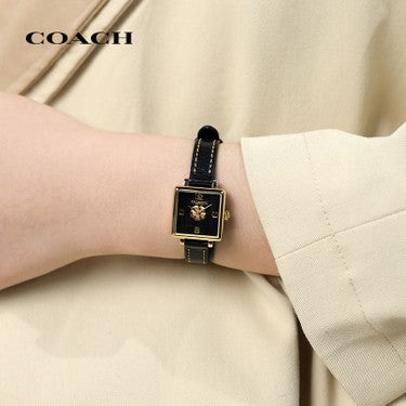 Coach Black Square Dial Black Leather Strap Watch for Women - 14503695