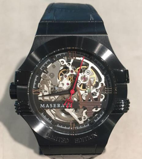 Maserati Automatic Skeleton Black Dial Black Leather Strap Watch For Men - R8821108021