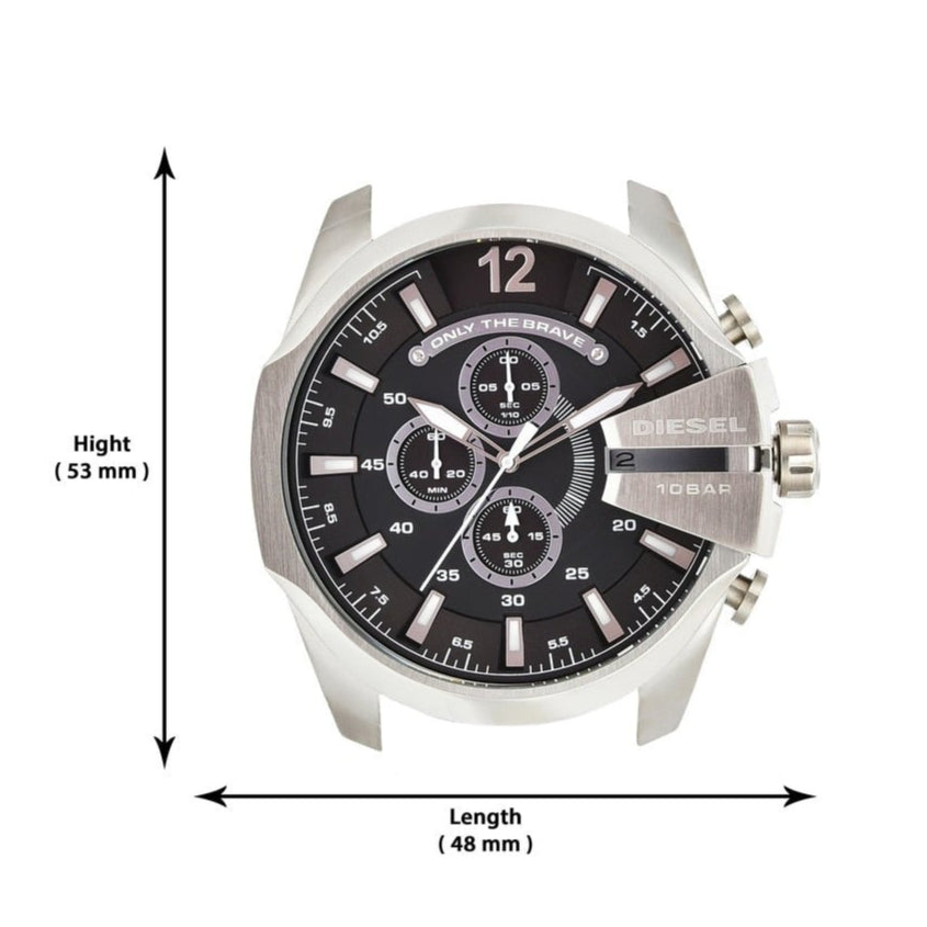 Diesel Mega Chief Chronograph Black Dial Brown Leather Strap Watch For Men - DZ4290