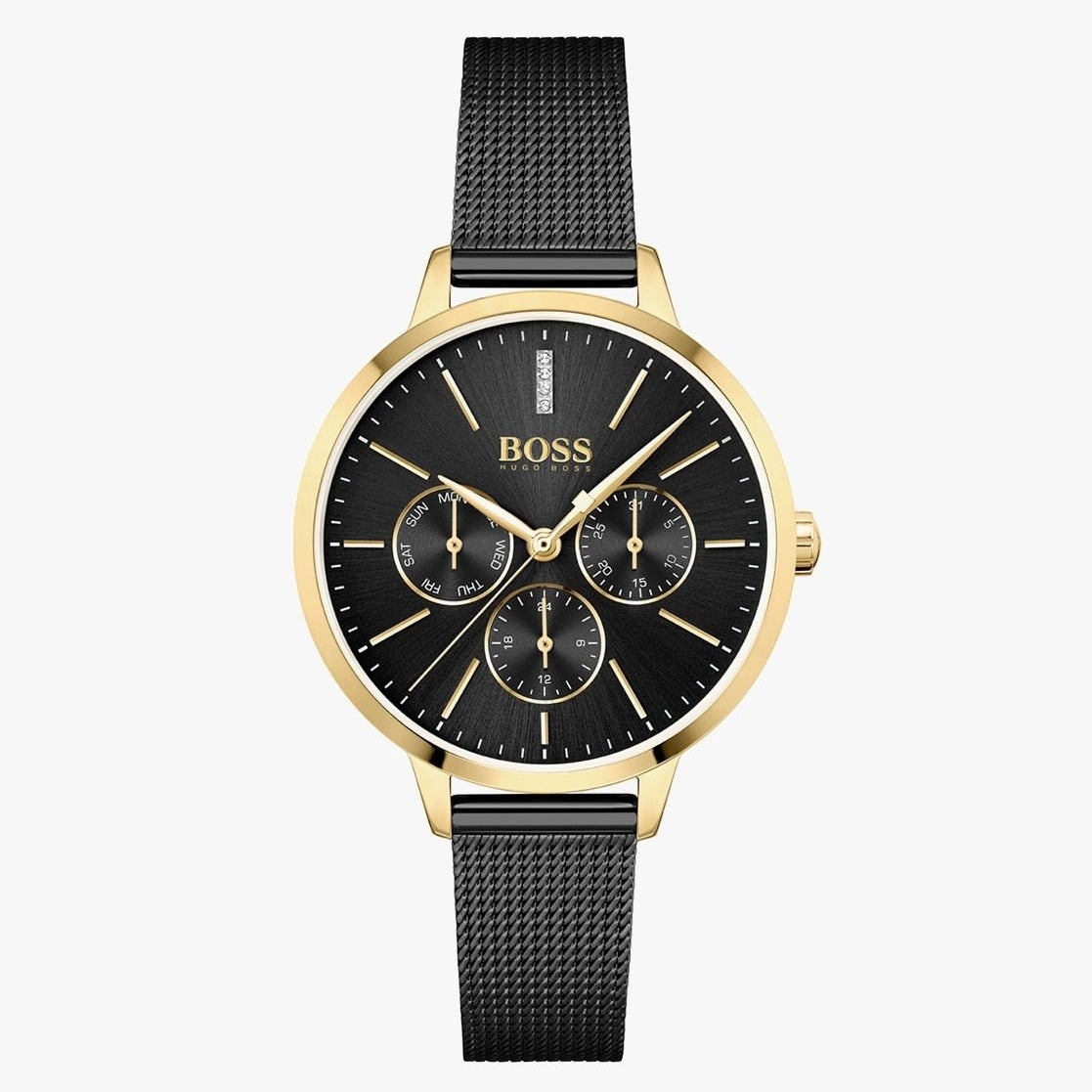 Hugo Boss Flawless Chronograph Black Dial Black Mesh Bracelet Watch for Women - 1502627