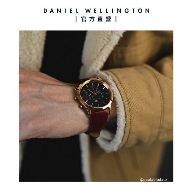 Daniel Wellington Iconic Chronograph Blue Dial Brown Leather Strap Watch For Men - DW00100639