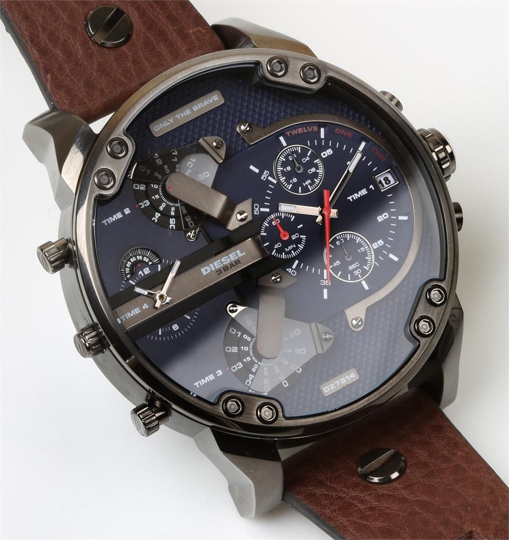 Diesel Mr Daddy Chronograph Blue Dial Brown Leather Strap Watch For Men - DZ7314