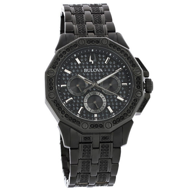 Bulova Octova Chronograph Black Crystal Dial Black Steel Strap Watch for Men - 98C134