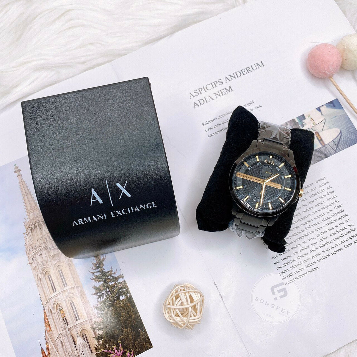 Armani Exchange Hampton Chronograph Black Dial Black Steel Strap Watch For Men - AX2121