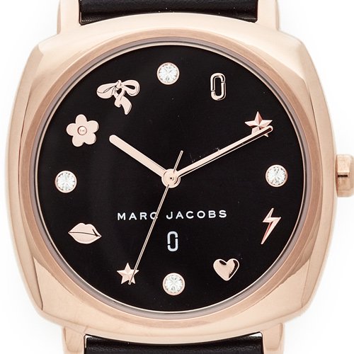 Marc Jacobs Mandy Black Dial Black Leather Strap Watch for Women - MJ1565