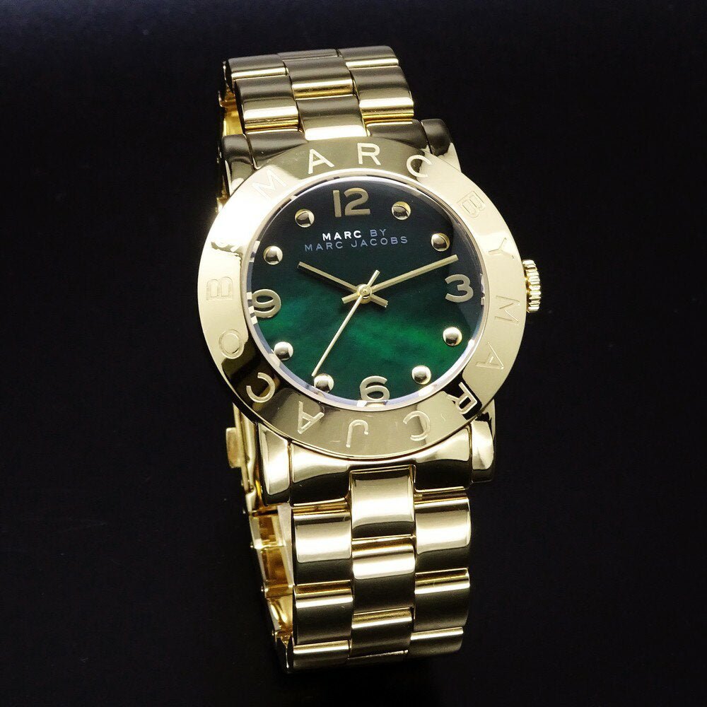 Marc Jacobs Amy Green Dial Gold Steel Strap Watch for Women - MBM8609