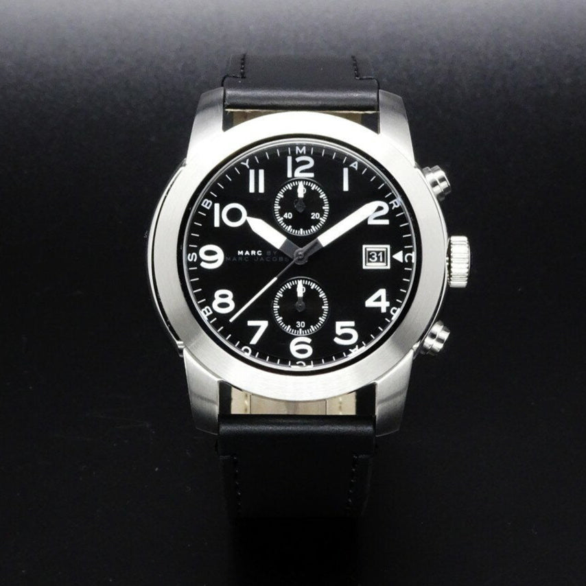 Marc Jacobs Larry Chronograph Black Dial Black Leather Strap Watch for Men - MBM5033