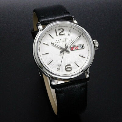 Marc Jacobs Fergus White Dial Black Leather Strap Watch for Men - MBM5076