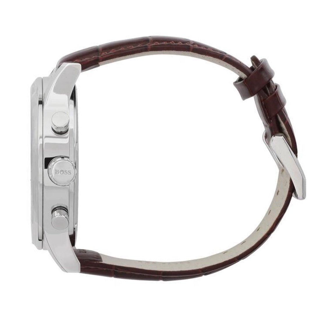 Hugo Boss Aeroliner Chronoraph White Dial Brown Leather Strap Watch For Men - 1512447