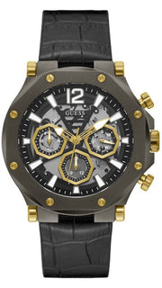 Guess Edge Chronograph Black Dial Black Leather Strap Watch For Men - GW0492G1