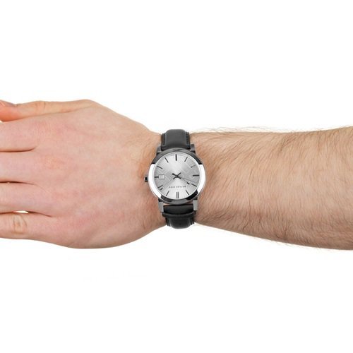 Burberry The City White Dial Black Leather Strap Watch for Men - BU9008