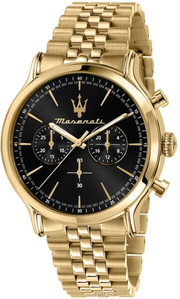 Maserati Epoca Chronograph Black Dial Gold Steel Strap Watch For Men - R8873618023