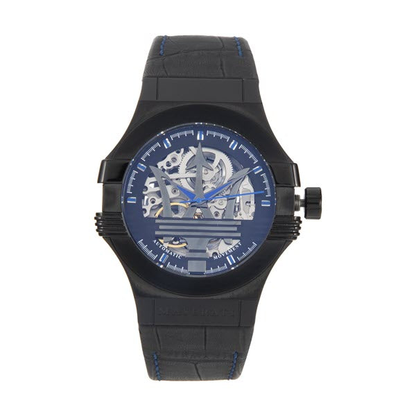 Maserati Potenza Automatic Black Dial Black Leather Strap Watch For Men - R8821108009