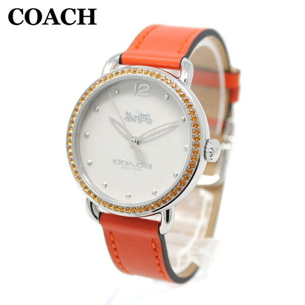 Coach Delancey White Dial Orange Leather Strap Watch for Women - 14502880