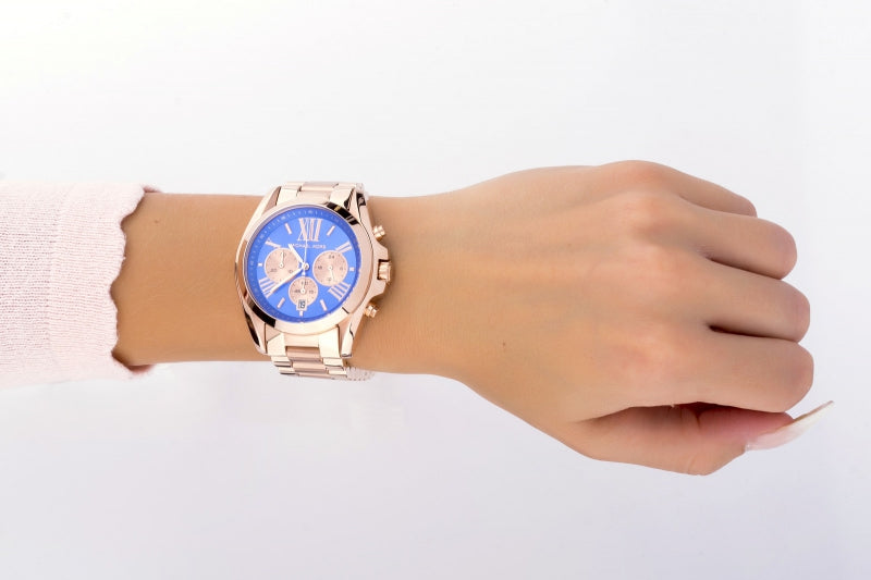 Michael Kors Bradshaw Quartz Blue Dial Rose Gold Steel Strap Watch For Women - MK5951