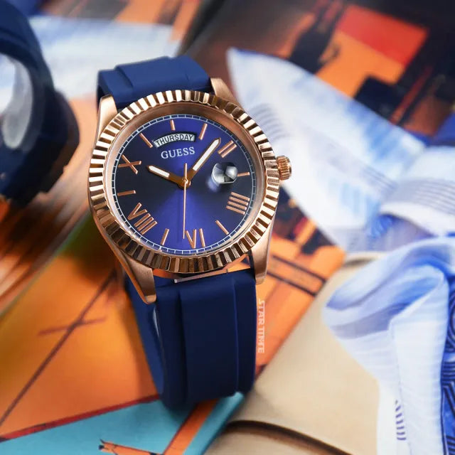 Guess Connoisseur Blue Dial Blue Silicone Strap Watch For Men - GW0335G2