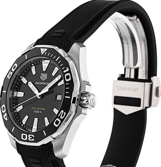 Tag Heuer Aquaracer Quartz Black Dial Black Rubber Strap Watch for Men - WAY101A.FT6141