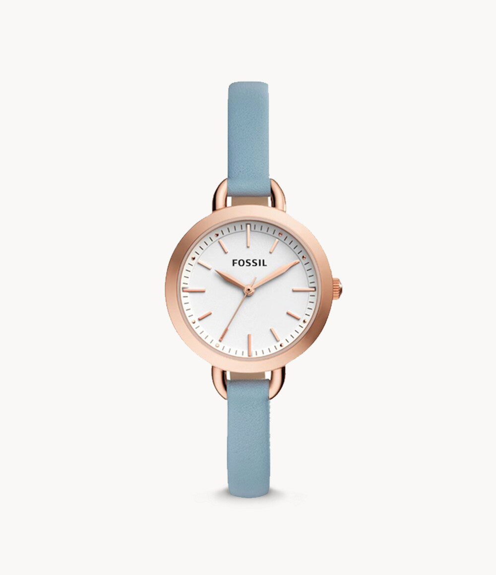 Fossil Classic White Dial Blue Leather Strap Watch for Women - BQ3327