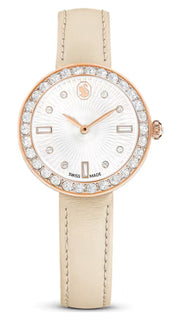 Swarovski Certa Crystals Silver Dial Beige Leather Strap Watch for Women - 5672968