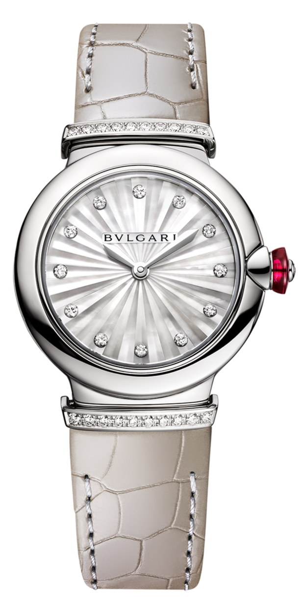Bvlgari LVCEA Diamonds Silver Mother of Pearl Dial Silver Leather Strap Watch for Women - LVCEA103367