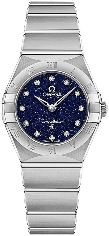 Omega Constellation Manhattan Quartz Diamonds Blue Dial Silver Steel Strap Watch for Women - 131.10.25.60.53.001