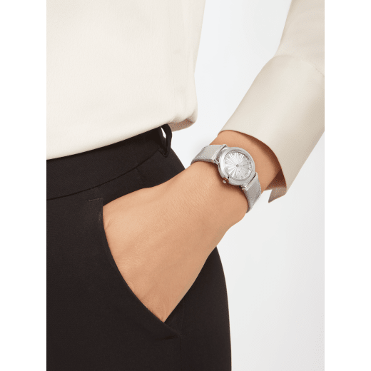 Bvlgari LVCEA Diamonds Silver Mother of Pearl Dial Silver Leather Strap Watch for Women - LVCEA103367