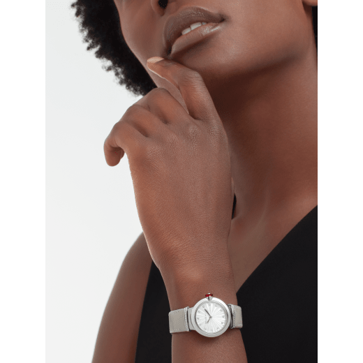 Bvlgari LVCEA Diamonds Silver Mother of Pearl Dial Silver Leather Strap Watch for Women - LVCEA103367