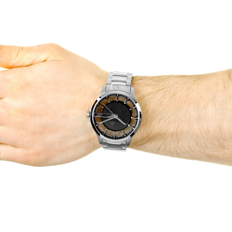 Armani Exchange Hampton Chronograph Black Dial Silver Steel Strap Watch For Men - AX2179