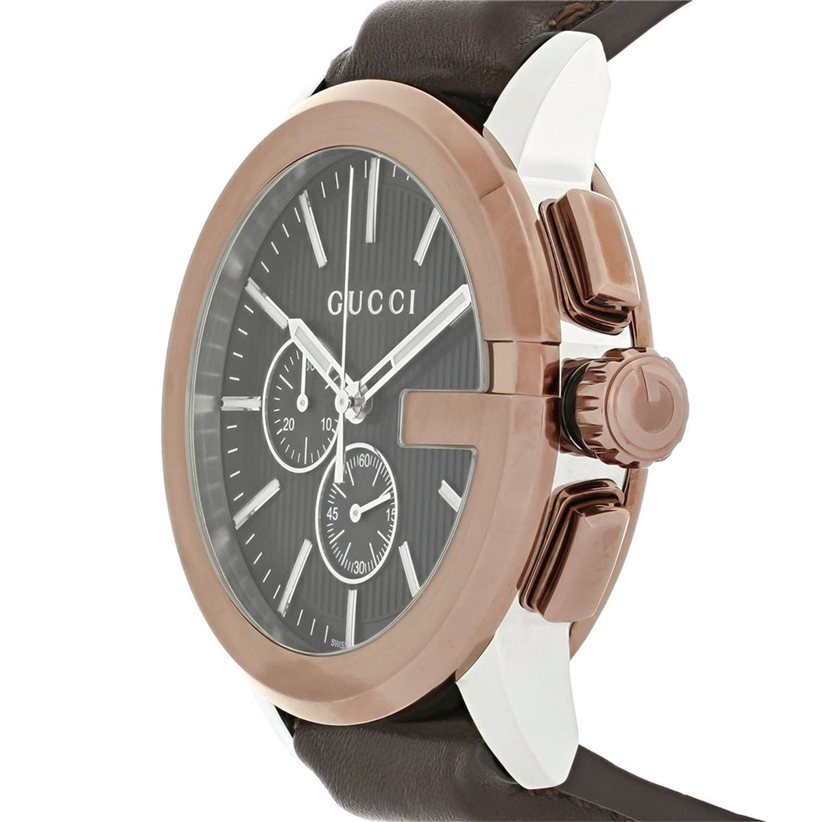 Gucci G Chrono Black Dial Brown Leather Strap Watch For Men - YA101202