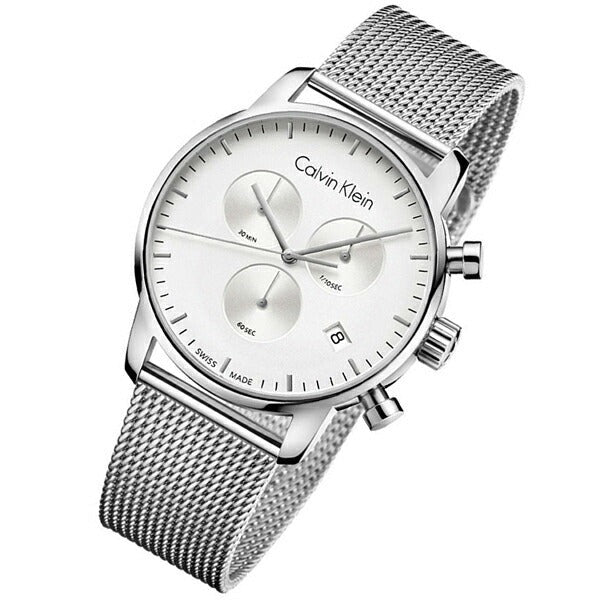 Calvin Klein City Chronograph White Dial Silver Mesh Bracelet Watch for Men - K2G27126
