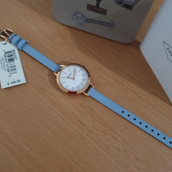 Fossil Classic White Dial Blue Leather Strap Watch for Women - BQ3327