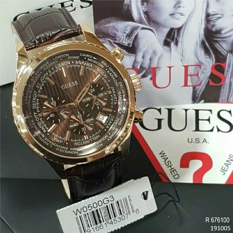 Guess Pursuit Chronograph Brown Dial Brown Leather Strap Watch for Men - W0500G3
